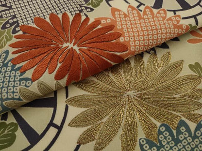 平和屋着物●アンティーク　大正ロマン　つけ帯　駒刺繍　花車文　正絹　逸品　AABJ7017pf