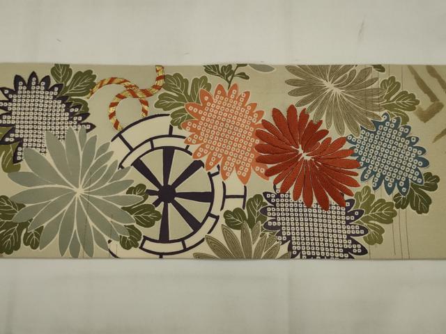 平和屋着物●アンティーク　大正ロマン　つけ帯　駒刺繍　花車文　正絹　逸品　AABJ7017pf