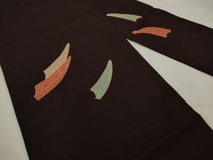 平和屋着物●塩瀬　九寸名古屋帯　駒刺繍　舟　正絹　逸品　AABJ7018pf
