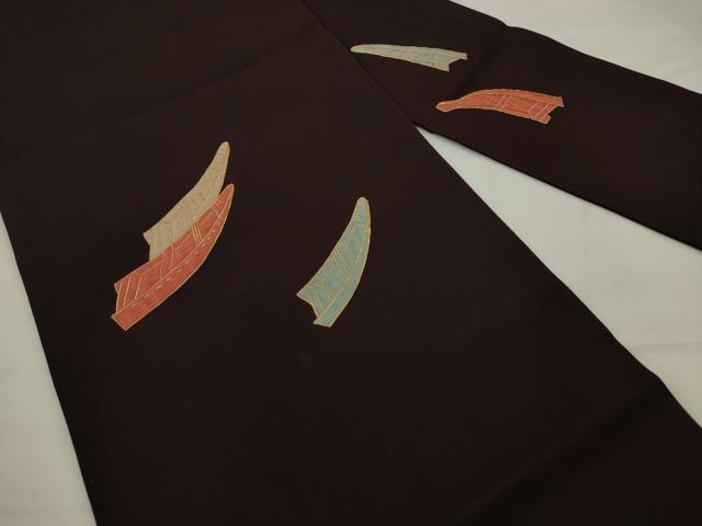 平和屋着物●塩瀬　九寸名古屋帯　駒刺繍　舟　正絹　逸品　AABJ7018pf