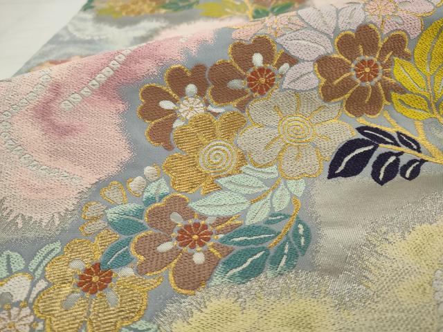 平和屋着物●六通柄袋帯　草花文　金糸　正絹　逸品　AABJ7021pf