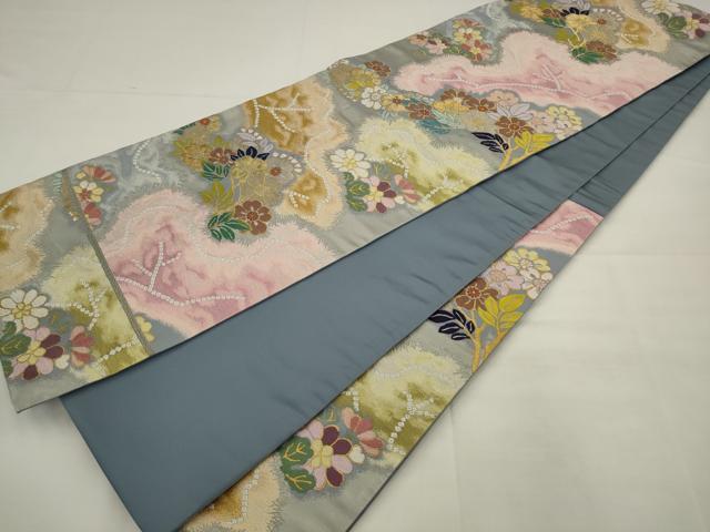 平和屋着物●六通柄袋帯　草花文　金糸　正絹　逸品　AABJ7021pf