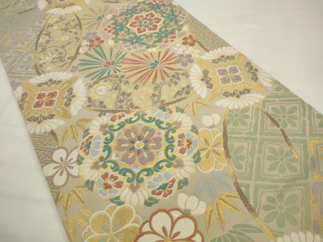 平和屋着物●六通柄袋帯　飾花文　金糸　正絹　逸品　AABJ7022pf