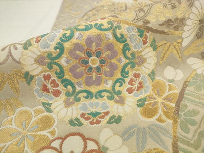 平和屋着物●六通柄袋帯　飾花文　金糸　正絹　逸品　AABJ7022pf