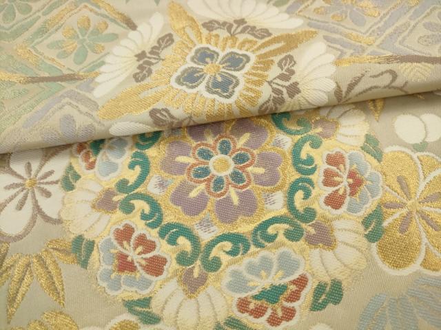 平和屋着物●六通柄袋帯　飾花文　金糸　正絹　逸品　AABJ7022pf