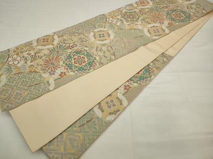 平和屋着物●六通柄袋帯　飾花文　金糸　正絹　逸品　AABJ7022pf