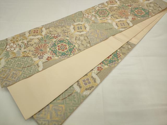 平和屋着物●六通柄袋帯　飾花文　金糸　正絹　逸品　AABJ7022pf