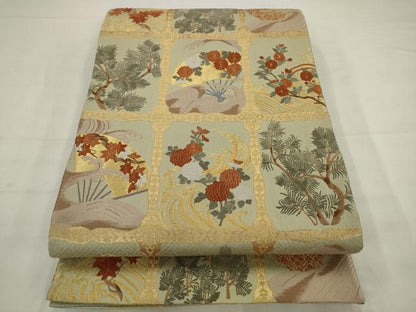 平和屋着物●六通柄袋帯　唐織　風景花文　金糸　正絹　逸品　AABJ7027pf
