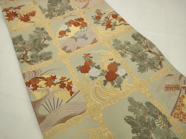 平和屋着物●六通柄袋帯　唐織　風景花文　金糸　正絹　逸品　AABJ7027pf