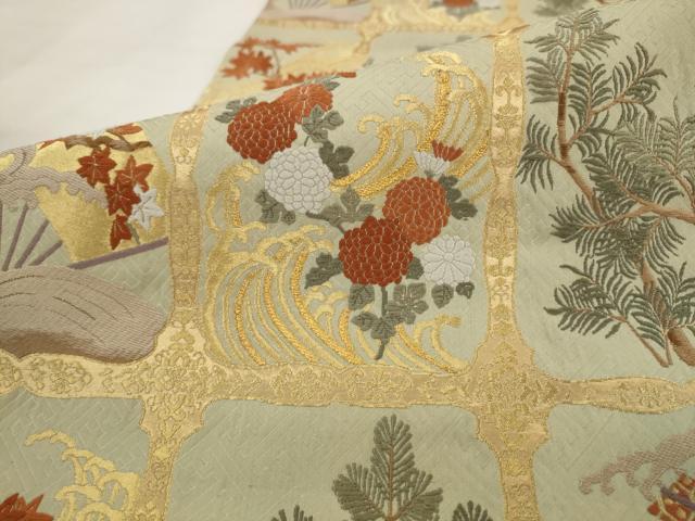 平和屋着物●六通柄袋帯　唐織　風景花文　金糸　正絹　逸品　AABJ7027pf