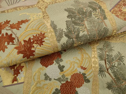 平和屋着物●六通柄袋帯　唐織　風景花文　金糸　正絹　逸品　AABJ7027pf