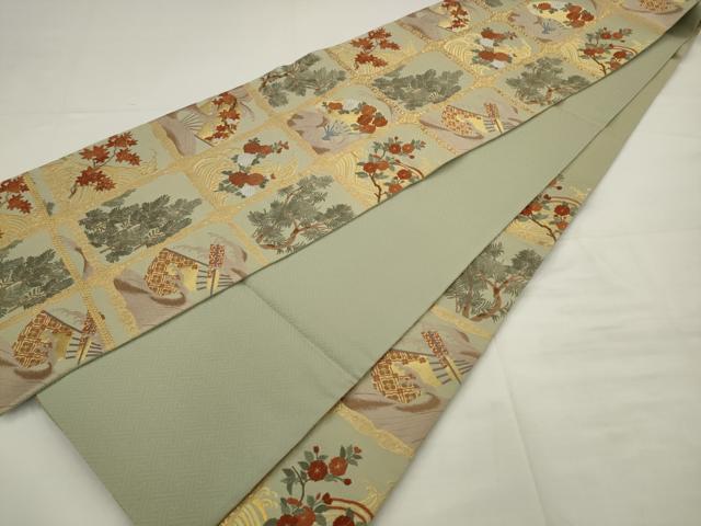 平和屋着物●六通柄袋帯　唐織　風景花文　金糸　正絹　逸品　AABJ7027pf