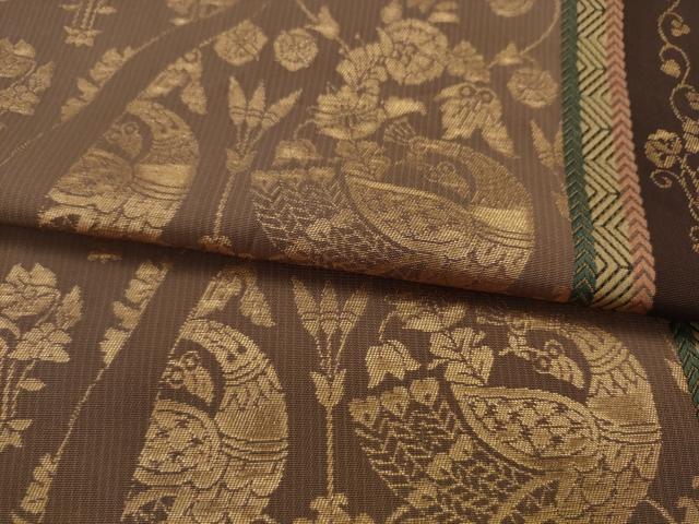 平和屋着物●両面六通柄袋帯　孔雀花間道　金糸　正絹　逸品　AABJ7028pf
