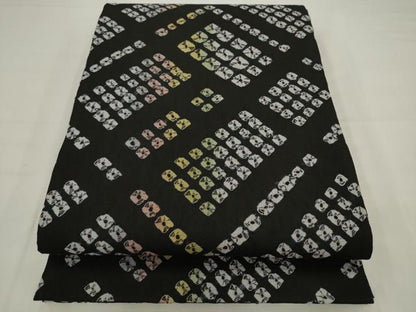 平和屋着物●両面全通柄袋帯　雲絞り　幾何学文様　黒地　正絹　逸品　AABJ7031pf
