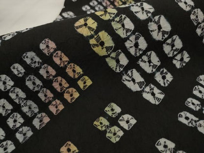 平和屋着物●両面全通柄袋帯　雲絞り　幾何学文様　黒地　正絹　逸品　AABJ7031pf