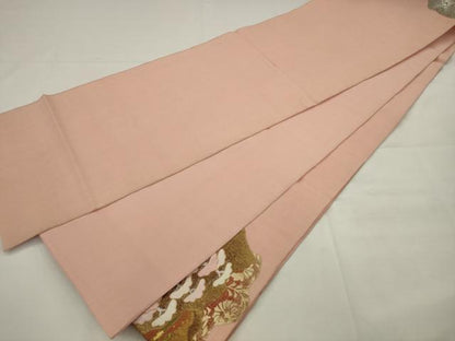 平和屋着物●太鼓柄袋帯　紬地　駒刺繍　風景文　金銀彩　正絹　逸品　AABJ7034pf