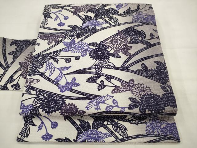 平和屋着物●九寸名古屋帯　型染め　草花文　やまと誂製　正絹　逸品　AABJ7040pf