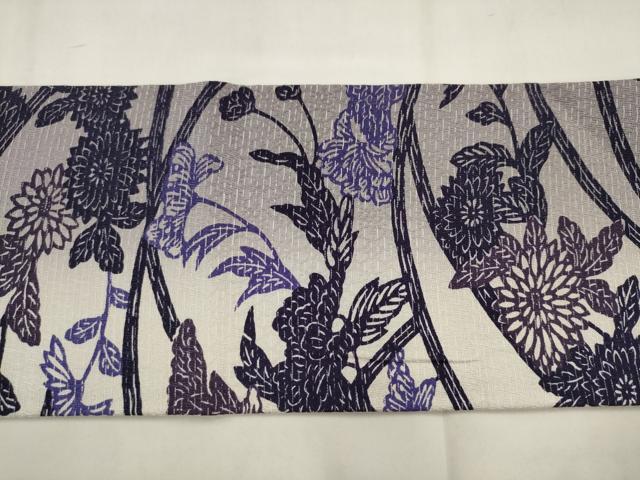 平和屋着物●九寸名古屋帯　型染め　草花文　やまと誂製　正絹　逸品　AABJ7040pf