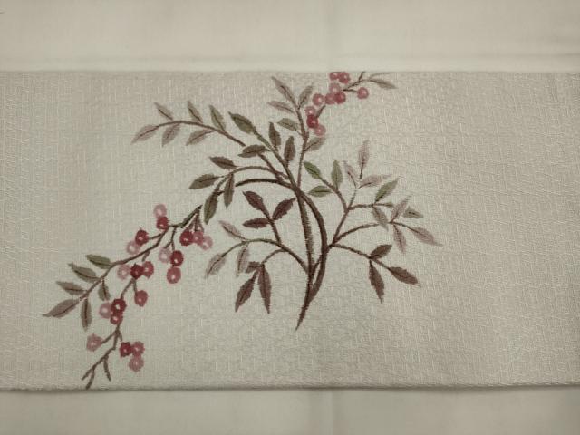 平和屋着物●九寸名古屋帯　型染め　草花文　やまと誂製　正絹　逸品　AABJ7040pf