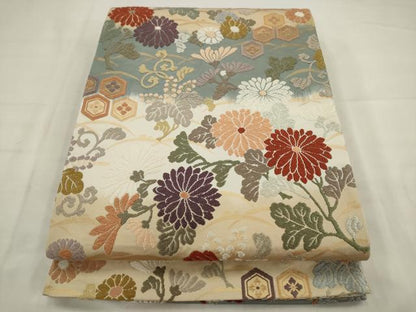 平和屋着物●六通柄袋帯　唐織　草花文　金糸　正絹　逸品　AABJ7042pf