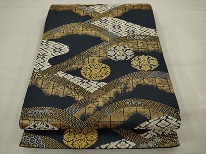 平和屋着物●六通柄袋帯　美保姿苑　立波花丸文　金銀糸　正絹　逸品　AABJ7048pf
