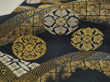平和屋着物●六通柄袋帯　美保姿苑　立波花丸文　金銀糸　正絹　逸品　AABJ7048pf