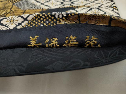 平和屋着物●六通柄袋帯　美保姿苑　立波花丸文　金銀糸　正絹　逸品　AABJ7048pf
