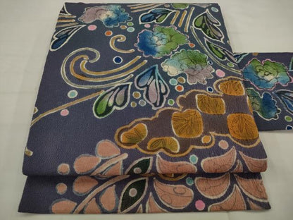 平和屋着物●九寸名古屋帯 作家物 辻が花 鬼しぼ縮緬 正絹 逸品 AABJ7053pf