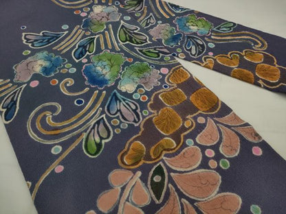 平和屋着物●九寸名古屋帯 作家物 辻が花 鬼しぼ縮緬 正絹 逸品 AABJ7053pf
