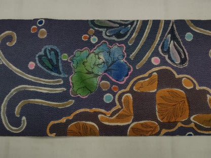 平和屋着物●九寸名古屋帯 作家物 辻が花 鬼しぼ縮緬 正絹 逸品 AABJ7053pf