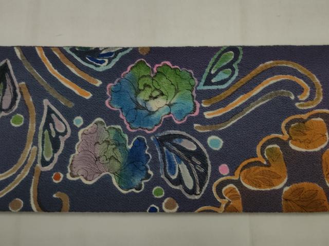 平和屋着物●九寸名古屋帯 作家物 辻が花 鬼しぼ縮緬 正絹 逸品 AABJ7053pf