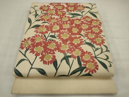 平和屋着物●日展染色作家　高久空木　ろうけつ染　塩瀬　九寸開き名古屋帯　草花文　正絹　逸品　AABJ7058pf
