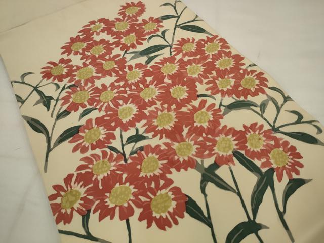 平和屋着物●日展染色作家　高久空木　ろうけつ染　塩瀬　九寸開き名古屋帯　草花文　正絹　逸品　AABJ7058pf