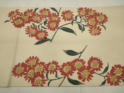 平和屋着物●日展染色作家　高久空木　ろうけつ染　塩瀬　九寸開き名古屋帯　草花文　正絹　逸品　AABJ7058pf