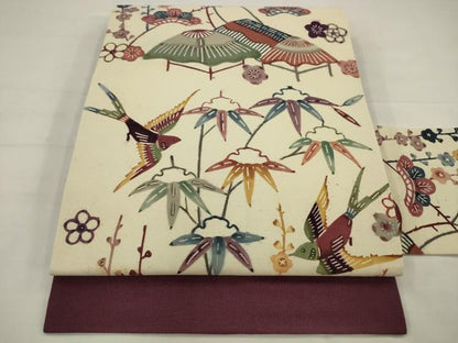平和屋着物●九寸名古屋帯 紅型 花鳥文 正絹 逸品 AABJ7059pf