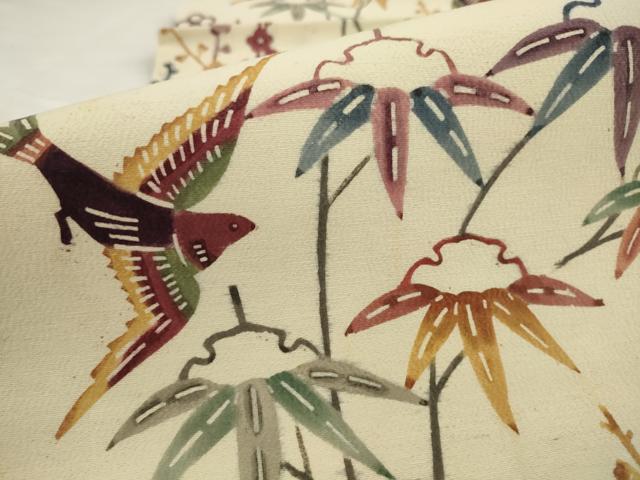平和屋着物●九寸名古屋帯 紅型 花鳥文 正絹 逸品 AABJ7059pf