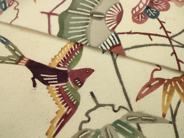 平和屋着物●九寸名古屋帯 紅型 花鳥文 正絹 逸品 AABJ7059pf