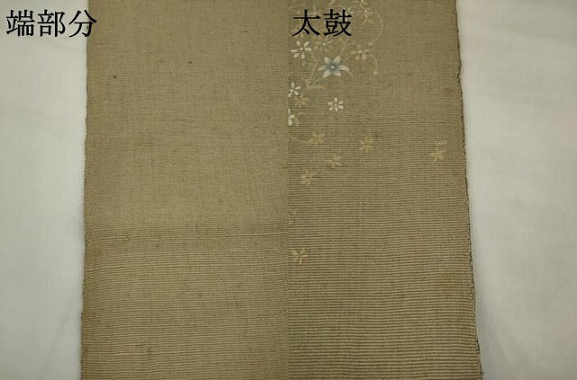 平和屋着物●八寸名古屋帯 紬地 草花文 正絹 逸品 AABJ7060pf