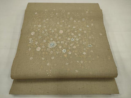 平和屋着物●八寸名古屋帯 紬地 草花文 正絹 逸品 AABJ7060pf