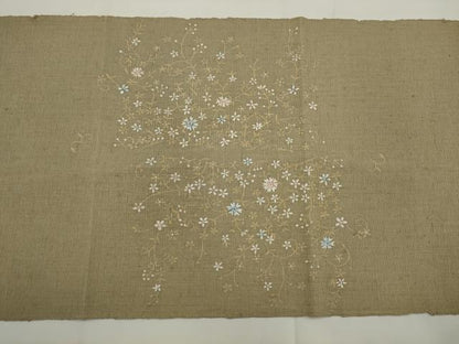 平和屋着物●八寸名古屋帯 紬地 草花文 正絹 逸品 AABJ7060pf