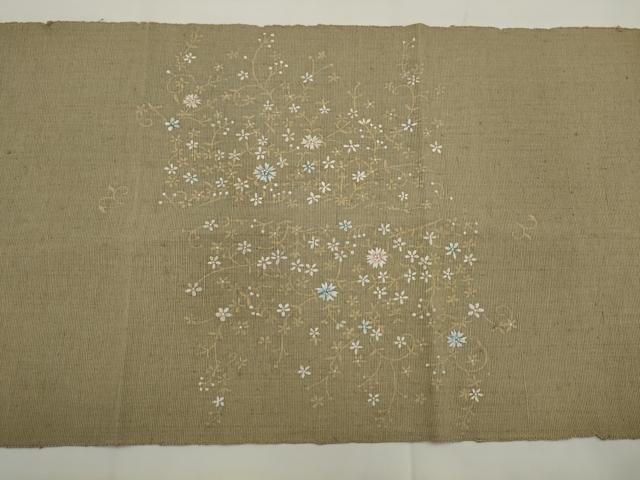 平和屋着物●八寸名古屋帯 紬地 草花文 正絹 逸品 AABJ7060pf