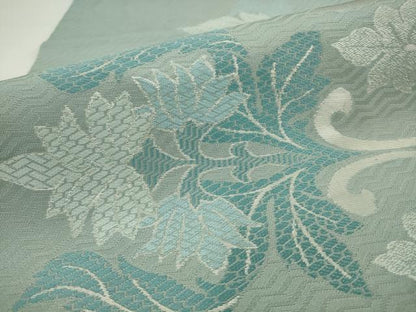 平和屋着物●九寸名古屋帯　草花文　銀糸　正絹　逸品　AABJ7063pf