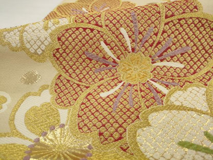 平和屋着物●西陣　佐々木染織謹製　六通柄袋帯　舞桜文　金糸　証紙付き　AABJ7065pf