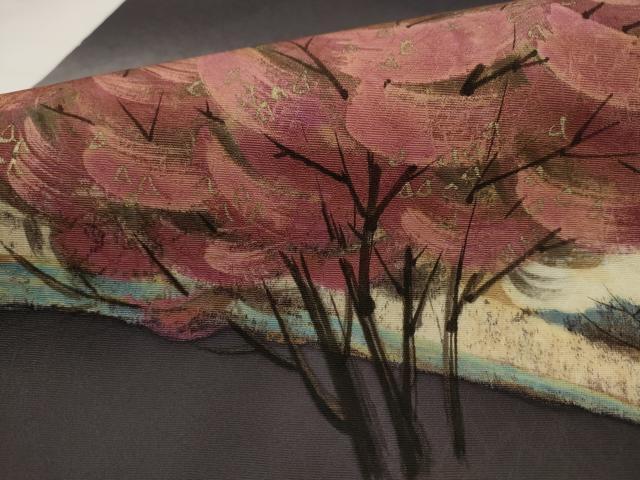 平和屋着物●中嶋博司　塩瀬　九寸名古屋帯　手描き　風景文　金彩　正絹　逸品　AABJ7078pf