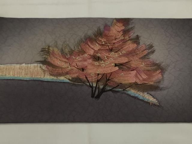 平和屋着物●中嶋博司　塩瀬　九寸名古屋帯　手描き　風景文　金彩　正絹　逸品　AABJ7078pf
