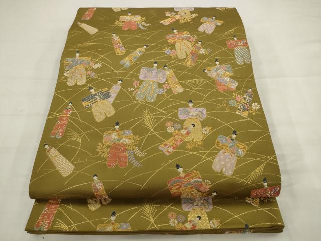 平和屋着物●六通柄袋帯　人物風景文　金糸　正絹　逸品　AABJ7081pf