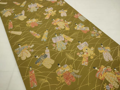 平和屋着物●六通柄袋帯　人物風景文　金糸　正絹　逸品　AABJ7081pf