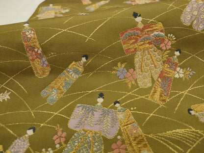 平和屋着物●六通柄袋帯　人物風景文　金糸　正絹　逸品　AABJ7081pf