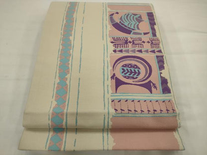平和屋着物●六通柄袋帯　幾何学文様　銀糸　正絹　逸品　AABJ7082pf