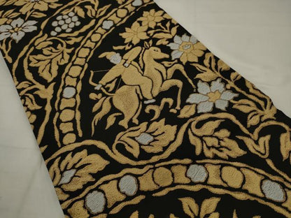 平和屋着物●全通柄袋帯　狩猟文　黒地　金糸　正絹　逸品　AABJ7085pf
